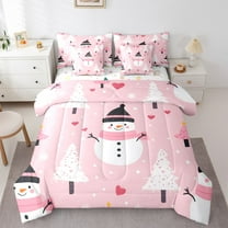 Manfei Christmas Snowman Child Twin Bedding Sets 7-Piece, Rustic Farmhouse Tree Bedding Comforter Set, Kawaii Love Heart Reversible Sheet Sets, Luxury Bedroom Decor