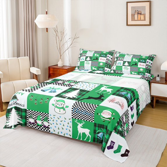 Homewish Christmas Snowman Reindeer Bed Sheets, Cartoon Gnome Santa Claus King Sheets, Teens Kids Boys Girls Sheet Set, Breathable Home Decor, 4pcs