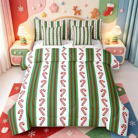 Manfei Christmas Snowy Winter Snow 7-Piece Twin Bedding,Antique Santa Claus Bedding Comforter Set,Xmas Reversible