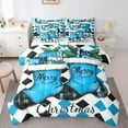 thumbnail image 1 of Manfei 7 Pieces Christmas Socks Comforter Set, Twin - Blue Plaid & Santa Claus, 1 of 7