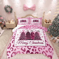 Manfei Christmas Tree 2pcs Bedding Comforter Set,Black Pink Twin Comforter Sets,Animal Print Breathable Bedding Set,Super Cozy Xmas Room Decor,Reversible