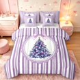 thumbnail image 1 of Manfei Christmas Tree 7-Piece Twin Bedding,Cartoon Bowknot Striped Bedding Comforter Set,Purple White,Christmas Reversible, 1 of 6