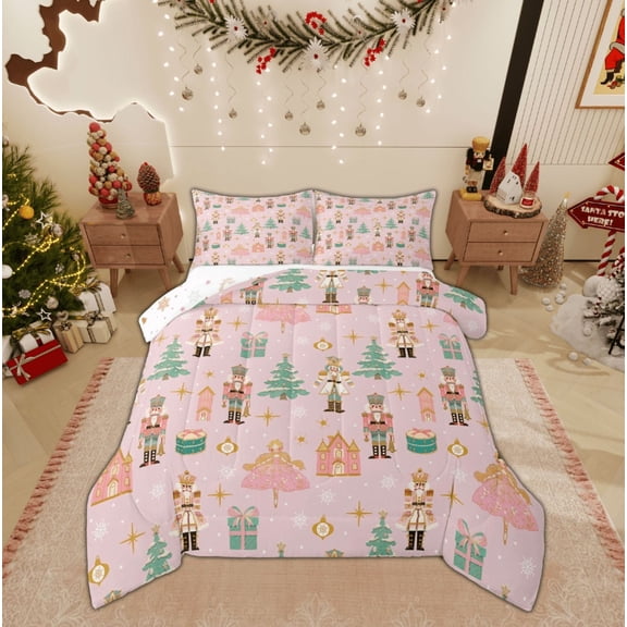 Feelyou Christmas Tree Bedding Comforter Set, Western Princess Castle Twin Comforter Sets, Cute Nutcracker Bedding Set, Lightweight Bedroom Decoration, 2pcs
