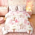 thumbnail image 1 of Manfei Christmas Tree Castle 7-Piece King Bedding,Traditional Festive King Bed in a Bag,Light Pink,Pink Reversible, 1 of 6