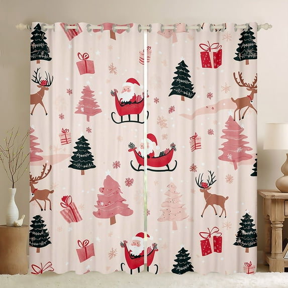 Manfei Christmas Tree Child Black Out Curtains, Cute Santa Claus Curtains Pack of 2 (42x63 Each), Magic Dreamy Reindeer Bedroom Curtains, Curtains and Drapes Home Decor