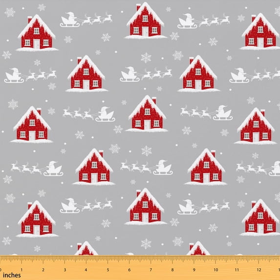 Manfei Christmas Tree Fabric by the Yard 1 Yard Gray Home Decor Fabric by the Yard, Gray Red