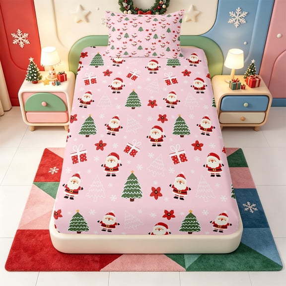 Manfei Christmas Winter Festive Twin Fitted Sheet,Red-Green Xmas Plaid Bedding,2 Pieces,1 Fitted Sheet and 1 Pillowcase
