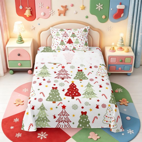 Manfei Christmas Winter Festive Twin Sheets,Cute Animals Bedding,3 Pieces,1 Flat Sheet,1 Fitted Sheet and 1 Pillowcase