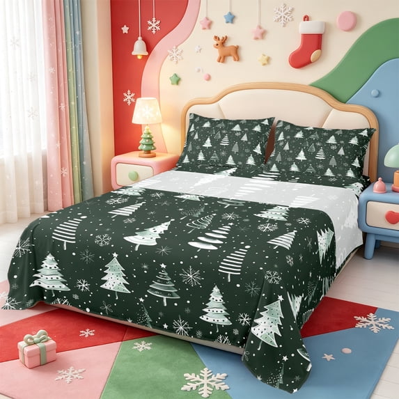 Manfei Christmas Winter Holiday Bed Sheets,Farmhouse Santa Claus Full Size Sheets,4-Piece,1 Flat Sheet,1 Fitted Sheet and 2 Pillowcases