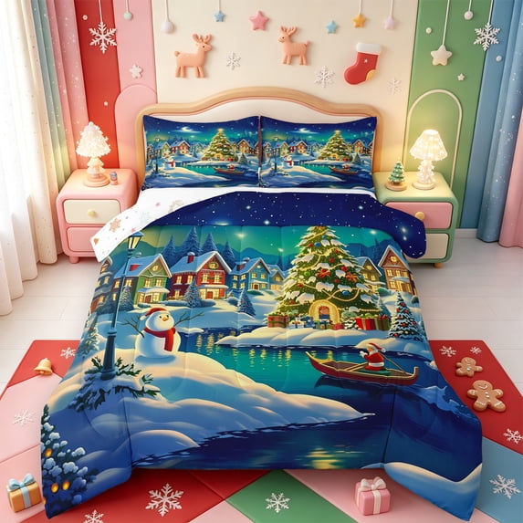 Manfei Christmas Winter Holiday Full Size Comforter Sets,Cute Ball Bedding Comforter Set,Xmas Reversible,3-Piece,1 Comforter and 2 Pillowcases