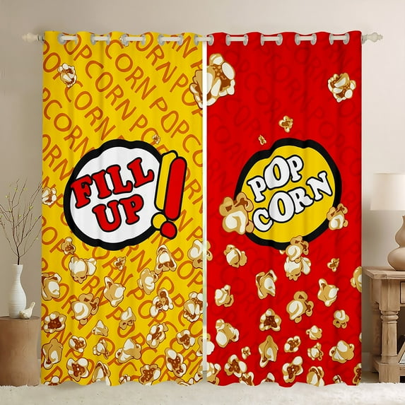 Manfei Cinema Popcorn Blackout Curtains,Movie Time Curtains Pack of 2 (38x45 Each),Yellow Red Window Curtains For Girl,Microfiber Bedroom Decor
