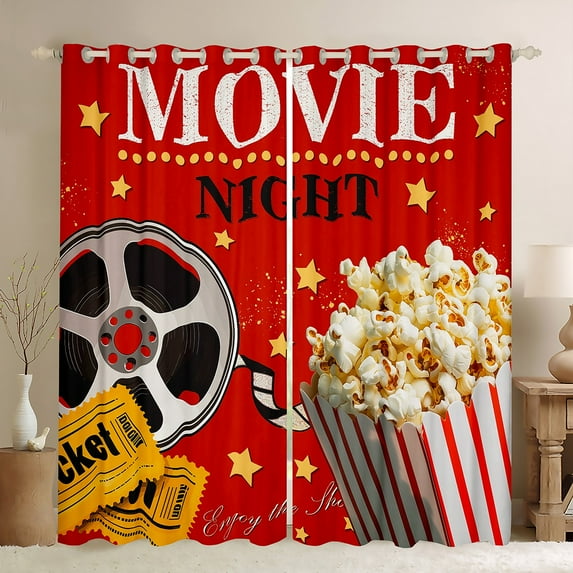 Manfei Cinema Ticket Black Out Curtains,Movie Time Curtains Pack of 2 (42x63 Each),Red Yellow Bedroom Curtains For Child,Breathable Home Decor