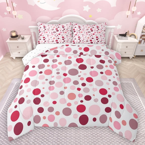 Manfei Circle Ciecular Pattern Bedding Comforter Set,Ink Polka Dot Twin Comforter Sets,White Pink Bedding Set For Teens,Ultra Soft Home Decor Reversible,2pcs