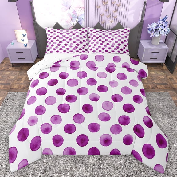 Manfei Circle Ciecular Pattern Bedding Comforter Set,Ink Polka Dot Twin Comforter Sets,White Purple Bedding Set For Teens,Ultra Soft Home Decor Reversible,2 Pieces