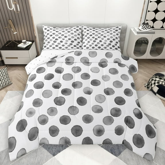 Manfei Circle Ciecular Pattern Queen Comforter Set,Ink Polka Dot Bedding Sets,White Gray Bedding Comforter Set For Teens,Ultra Soft Home Decor Reversible,3pcs