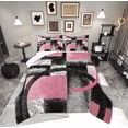thumbnail image 1 of Manfei Circle Geometric Comforter Sets Queen Size, Grey Pink Comforters & Duvets, Abstract Stripes Reversible Bedding Queen Comforter Set, Ultra Soft Bedroom Decorative, 3pcs, 1 of 8