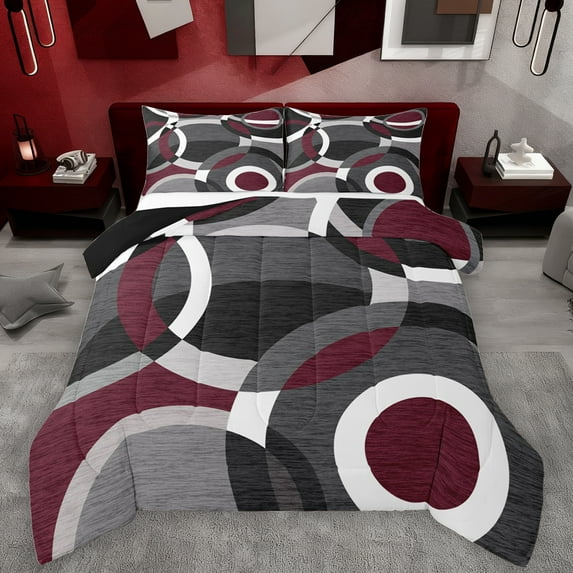 Manfei Circular Dots Bedding Comforter Set,Modern Geometric Twin Comforter Sets,Red Gray Bedding Set For Boys Girls,Breathable Home Decor Reversible,2pcs