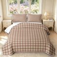 thumbnail image 1 of Manfei Classic Checkered Quilt King,Rustic Plaid King Coverlet Set,Beige Red,3 Pieces,1 Bedspread and 2 Pillowcases, 1 of 7