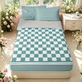 thumbnail image 1 of Manfei Classic Checkered Zipper Full Size Comforter Sets with Fitted Sheet and 2 Pillowcases,Retro Stripes Zipper Bedding Set,Teal Green,Light Gray Reversible,4pcs, 1 of 8