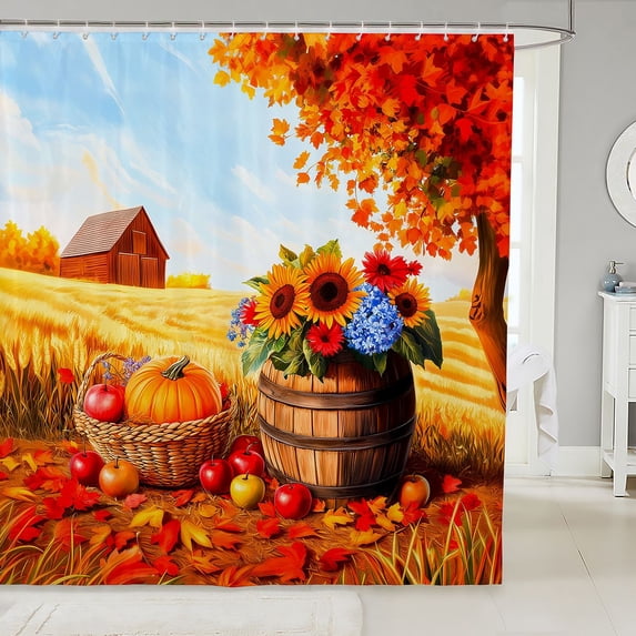 Manfei Classic Halloween Pumpkin Lantern Shower Curtain 72Wx72L,Ghost Print Bathroom Curtain