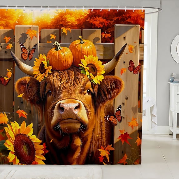 Manfei Classic Halloween Pumpkin Lantern Shower Curtain 72Wx72L,Thanksgiving Pattern Bathroom Curtain