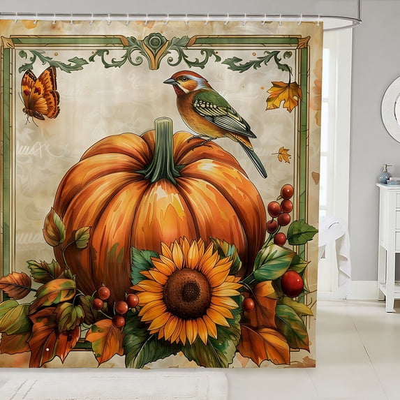 Manfei Classic Halloween Pumpkin Lantern Shower Curtain 72Wx78L,Cartoon Ghost Pattern Bath Curtain