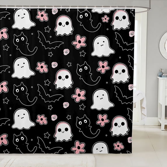 Manfei Classic Halloween Pumpkin Lantern Shower Curtain 72Wx78L,Colorful Fall Leaf Pattern Bath Curtain