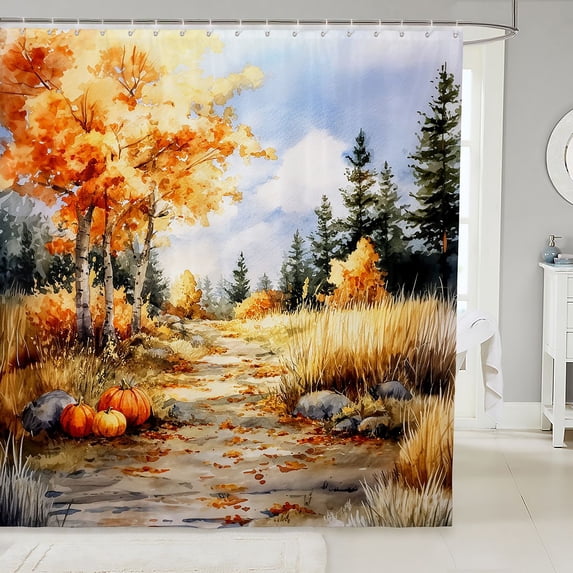Manfei Classic Halloween Pumpkin Lantern Shower Curtain 72Wx84L,Cute Turkey Print Bathroom Shower Curtain