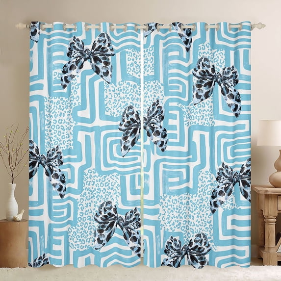 Manfei Classic Leopard Bowknot Curtains and Drapes Pack of 2 (52x63 Each),Geometric Check Black Out Curtains