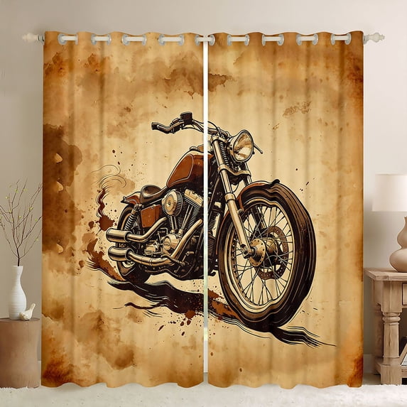 Manfei Classic Motorcycle Print Blackout Curtains Set of 2 (52x84 Each),Extreme Speed Games Curtain,Brown