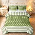 thumbnail image 1 of Manfei Classic Plaid 7-Piece Twin Bedding,Cute Polka Dot Bedding Comforter Set,Olive,Reversible, 1 of 7