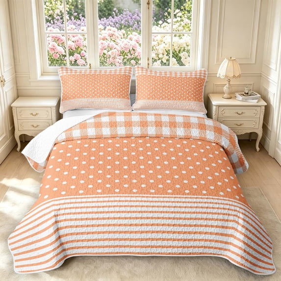 Manfei Classic Plaid Quilt King,Cute Polka Dot King Coverlet Set,Pink,3-Piece,1 Bedspread and 2 Pillowcases