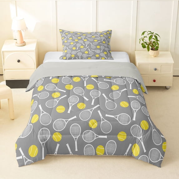 Manfei Classic Stick Twin Comforter Sets For Boys,Round Sports Ball Bedding Set,Neutral Hue,Light Gray Reversible,2-Piece,1 Comforter and 1 Pillowcase