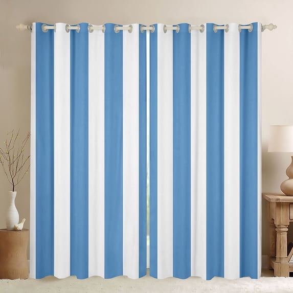 Manfei Classic Stripe Blackout Curtains,Modern Geometric Curtains Pack of 2 (42x84 Each), Blue White
