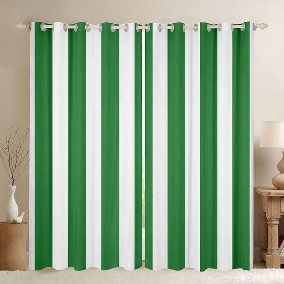 Manfei Classic Stripe Blackout Curtains Set of 2 (52x84 Each),Modern Geometric Curtain, Green White