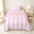 thumbnail image 1 of Manfei Classic Stripe Twin Comforter Sets,Modern Geometric Bedding Set, Pink White, Pink Reversible 2 Pieces, 1 Comforter and 1 Pillowcase, 1 of 6