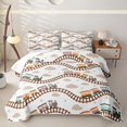thumbnail image 1 of Manfei Classic Train Bed Spread Queen,Brown Railroads Tracks Queen Coverlet Set,3 Pieces, 1 of 7