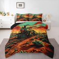 thumbnail image 1 of Manfei Classic Train Full Size Comforter Sets,Sunset Sky Bedding Comforter Set,Brown,Black Reversible,3pcs,1 Comforter and 2 Pillowcases, 1 of 7