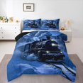 thumbnail image 1 of Manfei Classic Train Queen Comforter Set,Snowy Mountain Comforter Sets Queen,Blue,Black Reversible,3-Piece,1 Comforter and 2 Pillowcases, 1 of 7