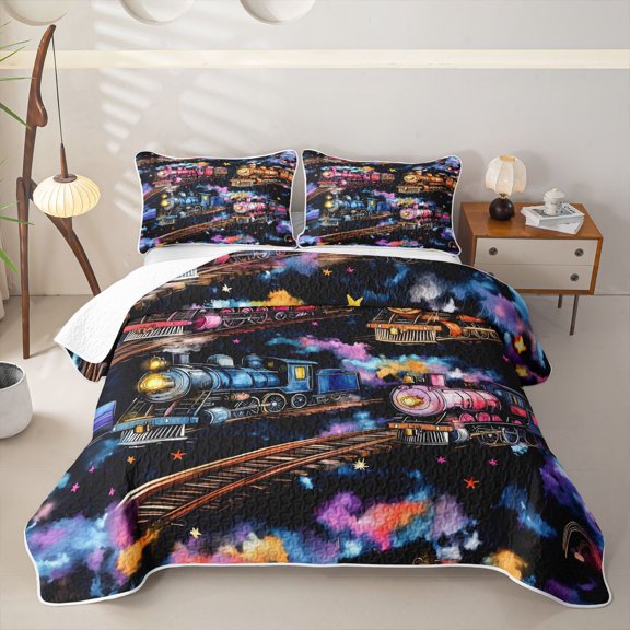 Manfei Classic Train Quilt Full,Dreamy Railway Pattern Full Bedspread Sets,3 Pieces