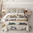 thumbnail image 1 of Manfei Classic Train Quilt King,Brown Stripes Print King Coverlet Set,3 Pieces, 1 of 7