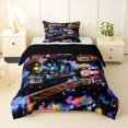 thumbnail image 1 of Manfei Classic Train Twin Comforter Sets,Dreamy Railway Pattern Bedding Set,Black Reversible,2pcs,1 Comforter and 1 Pillowcase, 1 of 7