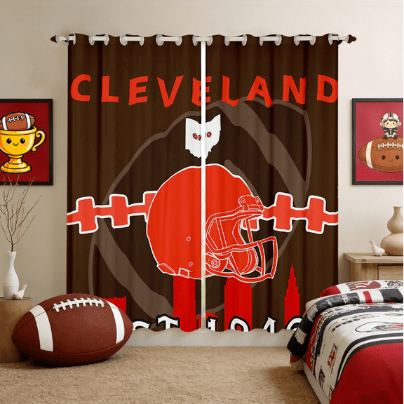 Manfei Cleveland Curtains for Living Room,Football City Blackout Curtains Set of 2 (38x54),Green Gray Curtains and Drapes (38x54),Super Cozy Room Decor