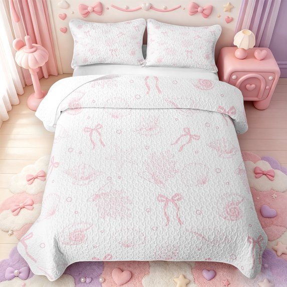Manfei Coastal Bowtie Quilt King,Sea Coral Seashell King Coverlet Set,3 Pieces,1 Bedspread and 2 Pillowcases