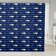 thumbnail image 1 of Manfei Coastal Shark Shower Curtain 72Wx72L, Simple Horizontal Stripe Bathroom Curtain, Navy White, 1 of 5