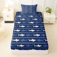 thumbnail image 1 of Manfei Coastal Shark Twin Fitted Sheet, Simple Horizontal Stripe Bedding, Navy White, 2pcs, 1 Fitted Sheet and 1 Pillowcase, 1 of 6