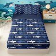 thumbnail image 1 of Manfei Coastal Shark Zipper Twin Comforter Sets with Fitted Sheet and 2 Pillowcases, Simple Horizontal Stripe Zipper Bedding Set, Navy White, Blue Reversible, 4pcs, 1 of 7