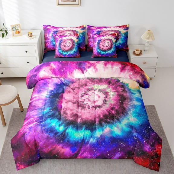 Manfei Colorful Abstract Swirl Bedding Sets Queen Size,Graffiti Hippie Comforter Sets with Sheets,Modern Aesthetic Art Bed in a Bag Queen Size,Microfiber Room Decor Reversible,7-Piece