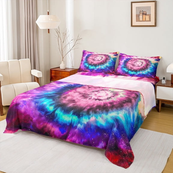 Manfei Colorful Abstract Swirl King Sheet Sets,Graffiti Hippie Bedding King Size,Modern Aesthetic Art Bed Sheets Set King Size,Microfiber Room Decor,4 Pieces