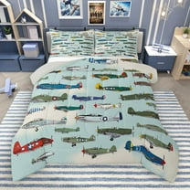 Manfei Colorful Airplane Bedding Comforter Set,Aircraft Theme Twin Comforter Sets,Green Blue Bedding Set For Boys Kids,Super Cozy Room Decor Reversible,2 Pieces
